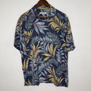 Tommy Bahama Shirt Mens Medium Blue Tropical Silk Blend Short Sleeve Button Up